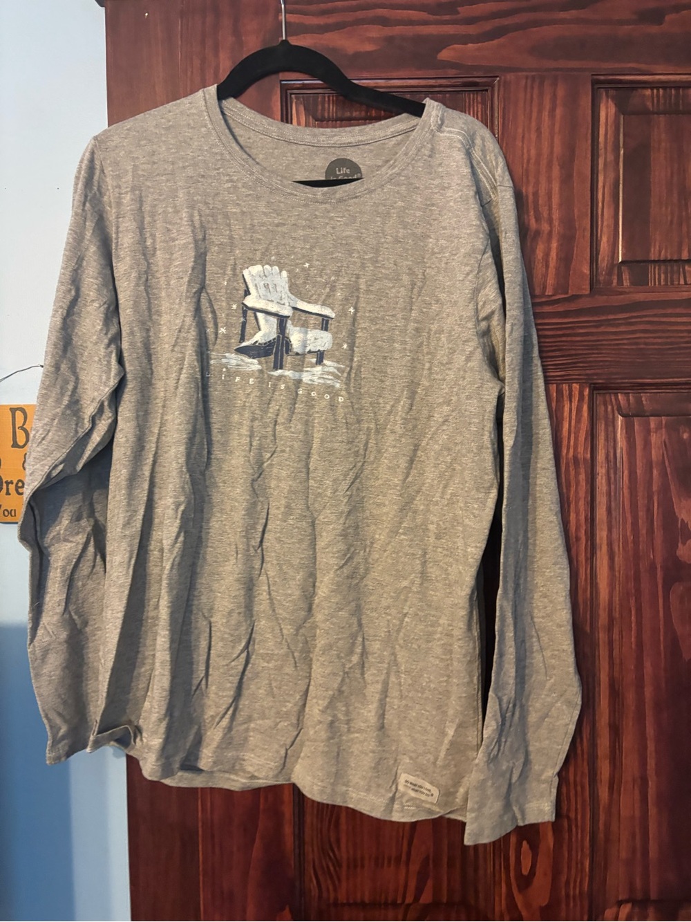 Life Is Good Gray Long-Sleeve Tee with Chair Graphic